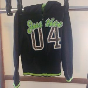 Black and green justice zip up hoodie size 6t